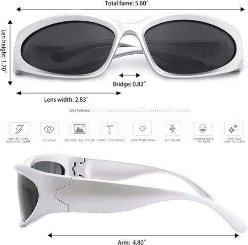 Vista 6 de Y2K - Gafas de sol envolventes deportivas futuristas ovaladas para mujeres y hombres 2022 a la moda, color plateado