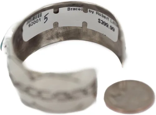 Vista 4 de $400Tag Certificado Navajo Natural Turquesa Nativo Americano Níquel Pulsera 92001-5 Hecho por Loma Siiva, Metal Piedra, Turquesa estabilizada