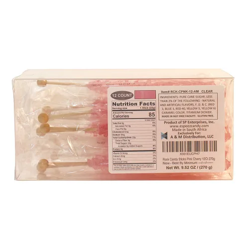 Vista 2 de Palitos de caramelo de roca extragrandes: 12 paletas de cereza rosa – envueltas individualmente – Palitos de caramelo de roca de cristal