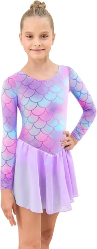 Vista 5 de Leotardos de gimnasia con falda para niñas, tutú de ballet, vestido de danza, leopardo, sirena, unicornio, falda de gimnasia
