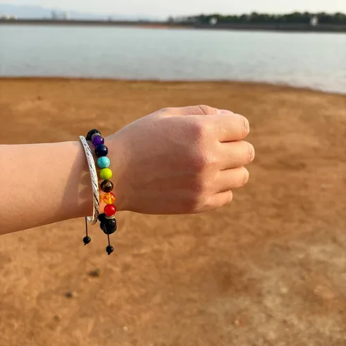 Vista 5 de LUBINGSHINE Pulsera de roca de lava de 0.315 in, cuerda trenzada de piedra natural, pulsera de yoga para hombres y mujeres