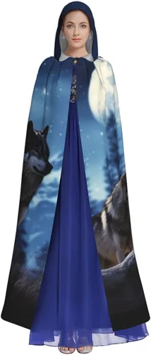 Vista 2 de Capa con capucha unisex con estampado de lobos, capa de longitud completa, capa para fiesta de cosplay, para Halloween, Navidad, cosplay