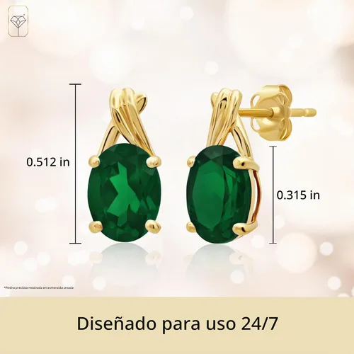 Vista 4 de 14K Yellow or White Gold 8x6mm Gemstone Oval Drop Stud Earrings for Women Azul zafiro creado