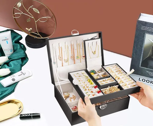 Vista 2 de Joyero organizador para mujeres y niñas, 2 en 1, cajas de joyería y organizadores, caja organizadora de joyas grande para anillos, pulseras