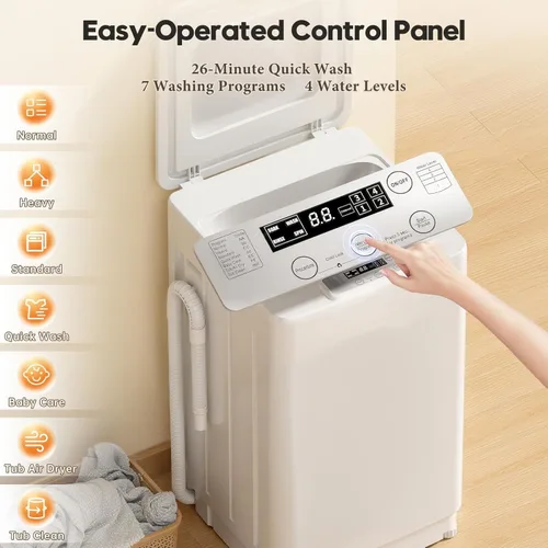 Vista 5 de Auertech Juego combinado de lavadora y secadora portátil, lavadora totalmente automática de 18 libras con bañera interior de acero inoxidable