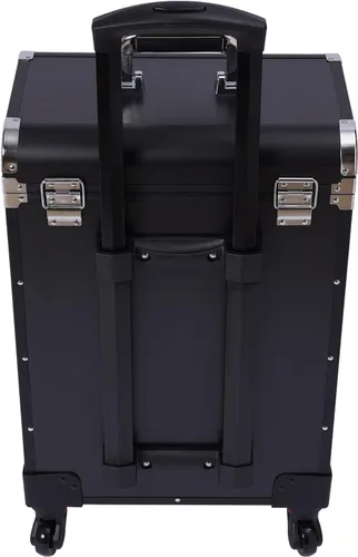 Vista 5 de Estuche de tren de maquillaje rodante de 3 capas, estuche de maquillaje profesional con ruedas y cerradura, estuche organizador de maquillaje