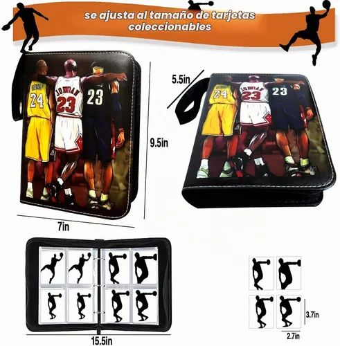 Vista 4 de Carpeta de tarjetas de baloncesto, carpeta de tarjetas intercambiables, 4 bolsillos con 50 fundas extraíbles, se adapta a 400 tarjetas deportivas