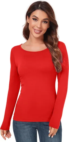 Vista 9 de AUHEGN - Camiseta de manga larga para mujer, cuello en halter, ajuste slim, blusa térmica de capas básicas Verde militar