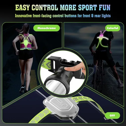 Vista 2 de Chaleco reflectante LED para correr con luz delantera, luces de correr para corredores, chaleco reflectante recargable y ajustable para mujeres