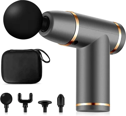 Vista 15 de Ergocar Potente pistola de masaje muscular tejido profundo, 6 velocidades masajeador de cuerpo eléctrico de mano con 4 cabezas súper silencioso Negro