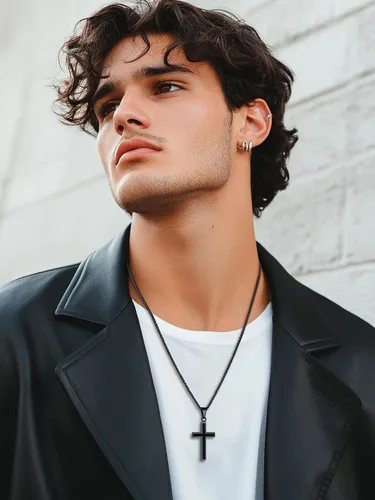 Vista 3 de U7 Collar de cruz simple para hombres y mujeres, acero inoxidable, plateado, negro, oro, cruz latina, colgante, grabable, longitud de 22 a 24