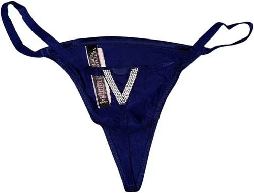 Vista 2 de Victoria's Secret Rhinestone Shine V-String Panty Color Noche OcéanoAzul Nuevo