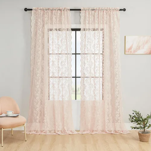 Vista 31 de Cortinas de encaje floral victoriano transparentes - 45 pulgadas de largo, 2 paneles, bolsillo para barra de cocina estilo cafetería, filtro de luz
