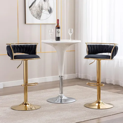 Vista 2 de DUOMAY Juego de 2 taburetes de bar giratorios modernos, taburetes de bar de terciopelo de altura ajustable con respaldo bajo para isla de Negro
