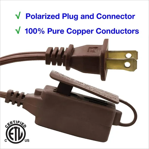 Vista 2 de Clear Power DCIC-00352P-DC - Paquete de 2 cables de extensión para interiores de 6 pies y 3 tomas, 16/2 SPT-2, marrón, enchufe polarizado de 2