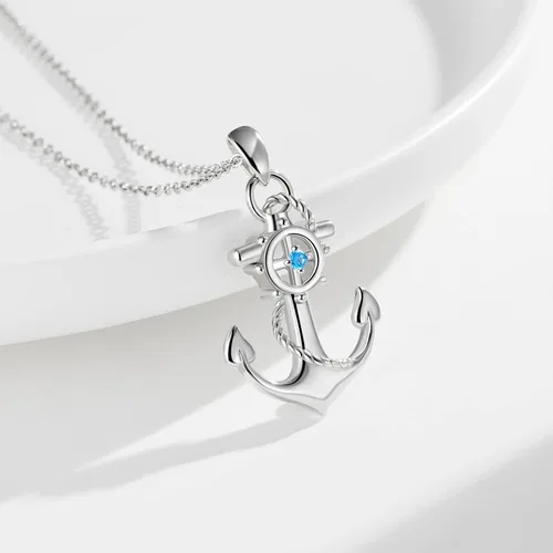 Vista 3 de Cuoka Collar con colgante de ancla de plata de ley, joyería náutica marinera para mujer