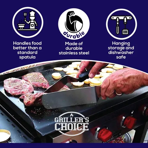 Vista 4 de Griller's Choice - Juego de espátulas para plancha de acero inoxidable, duradero, calidad comercial, apto para lavavajillas, ideal para Hibachi