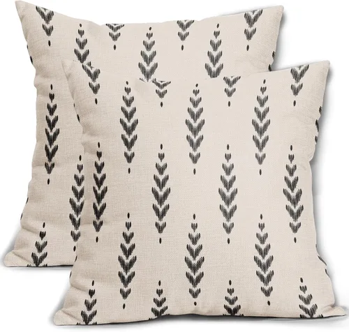 Vista 30 de Sweetshow - Juego de 2 fundas de almohada boho de 16x16 pulgadas, fundas de almohada étnicas bohemias negras con estampado geométrico de espiga