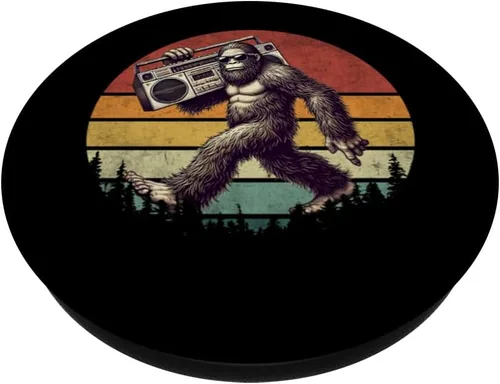 Vista 2 de Funny Retro Bigfoot Boombox 80s Hip Hop Sasquatch Vintage PopSockets Adhesive PopGrip