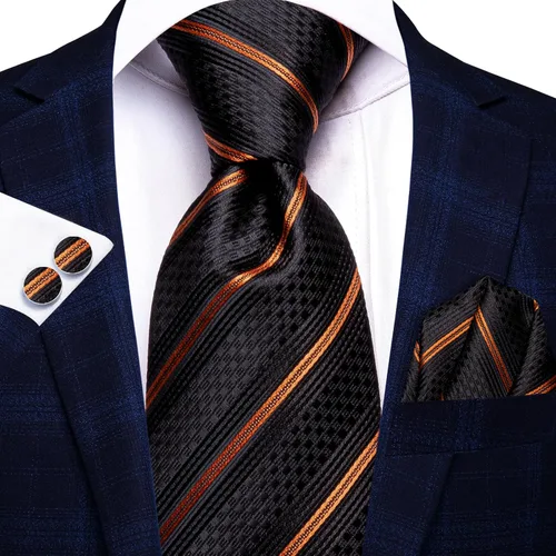 Vista 127 de Hi-Tie Corbatas de seda para hombre, diseño de cachemira a rayas, con bolsillo, gemelos cuadrados, conjunto formal de negocios