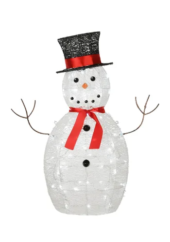 Vista 2 de Decoración de Muñeco de Nieve de Sisal Blanco Iluminado de 36 Pulgadas Multicolor