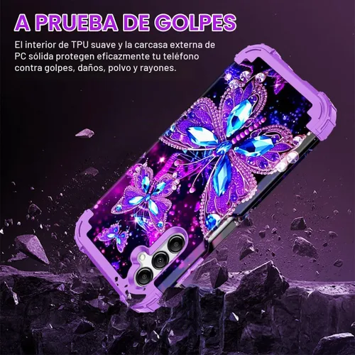 Vista 6 de Miqala Funda para Galaxy A14 5G, que brilla en la oscuridad, tres capas, resistente, a prueba de golpes, cuerpo completo, parachoques de plástico