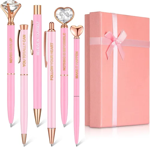 Vista 13 de Yeaqee Juego de 6 bolígrafos inspiradores para mujer, regalo 2026, bolígrafos de diamante con cristal, suministros de oficina motivacionales con Azul
