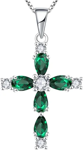 Vista 116 de YL Collar de cruz de plata de ley 925 con colgante de piedra natal religiosa para mujer
