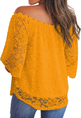 Vista 2 de MIHOLL - Blusas casuales de encaje con hombros descubiertos y sueltas para mujer