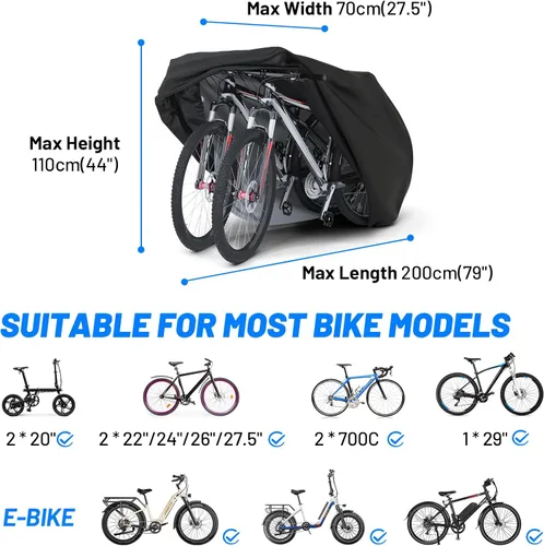 Vista 5 de Favoto Funda impermeable para bicicleta al aire libre para 1 o 2 bicicletas Negro