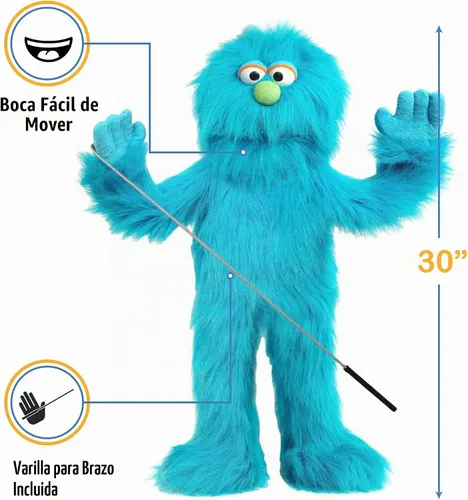 Vista 3 de Marioneta de monstruo azul de 30 pulgadas, títere de estilo ventrílocuo de cuerpo entero