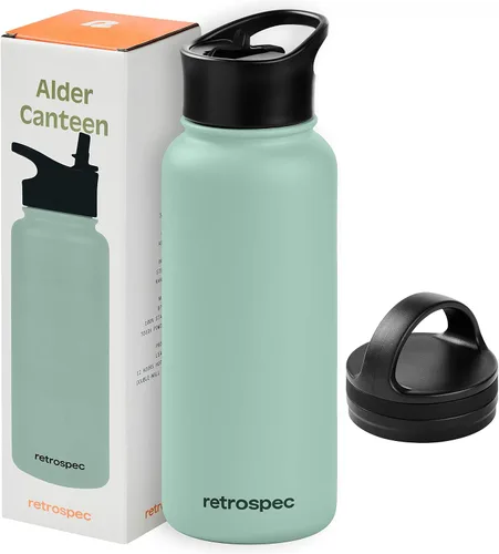 Vista 9 de Retrospec Botella de agua aislada de aliso con tapa de popote y tapa de asa, termo de acero inoxidable con boca ancha de doble pared aislada al