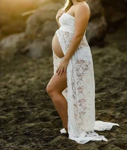 Vista 6 de Wamvp - Vestido de maternidad para sesión de fotos, para mujeres embarazadas, con encaje y hombros descubiertos, vestido de maternidad para sesión
