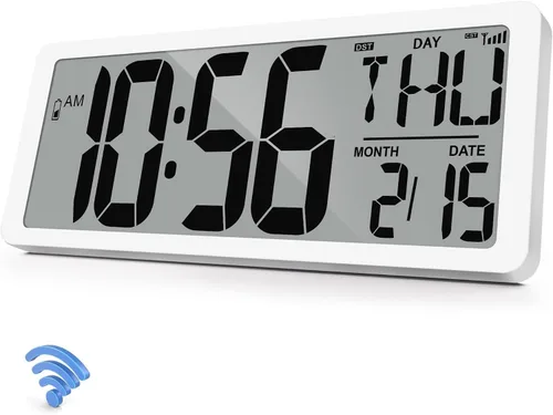 Vista 8 de Reloj Atómico 15" Reloj de Pared Digital Reloj de Pared Atómico Funciona con Pilas Reloj de Alarma Digital Grande con Día, Fecha y Temperatura
