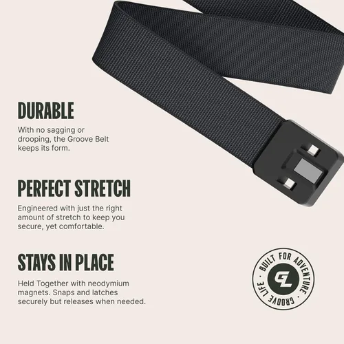 Vista 3 de Groove Life - Cinturón de nailon elástico para hombre con hebilla magnética de aluminio