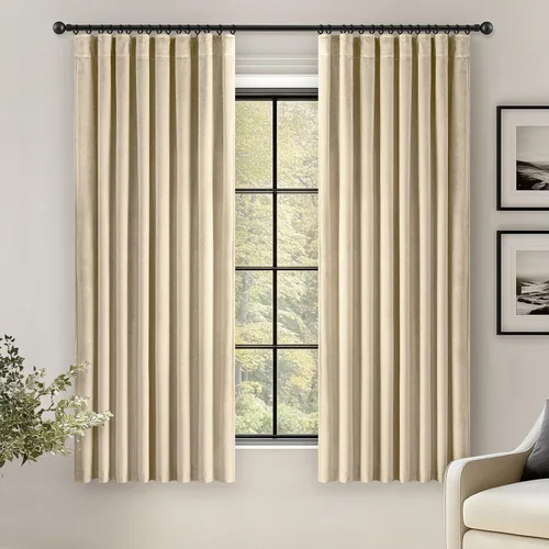 Vista 90 de ANRODUO Cortinas de terciopelo beige de 45 pulgadas de largo, opacas con aislamiento térmico insonorizado, cortinas de privacidad para oscurecer