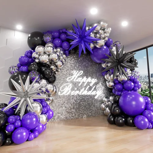 Vista 17 de Kit de arco de globos negros y dorados, ADOINBY 140 piezas de globos de látex confeti negros, blancos y dorados metálicos de 18, 12, 10 y 5