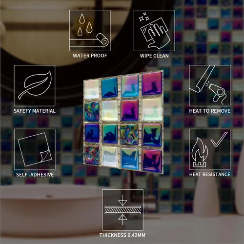 Vista 5 de Alwayspon 25 piezas de transferencias de azulejos de mosaico despegar y pegar para decoración del hogar, 4x4 pulgadas autoadhesivas impermeables