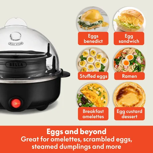 Vista 6 de Olla de huevos BELLA, hervidor rápido y escalfador, preparación de comidas esencial, tamaño familiar: prepara hasta 7 huevos grandes hervidos, tapa