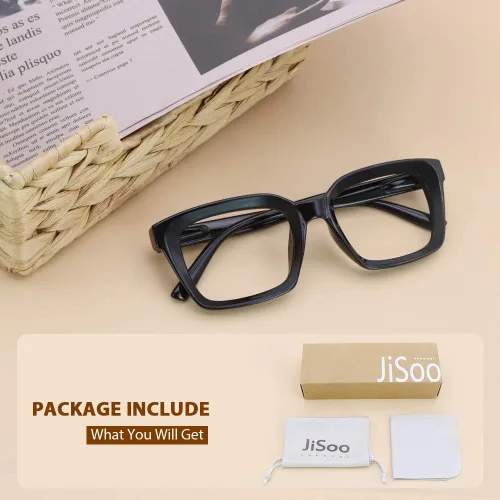 Vista 6 de JiSoo Anteojos de lectura de marco grande con bloqueo de luz azul para mujeres y hombres, lectores de luz azul de moda 1.0 elegantes, color negro