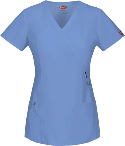 Vista 13 de Dickies Xtreme Stretch Mujer Scrubs Top Mock Wrap 85956 Negro