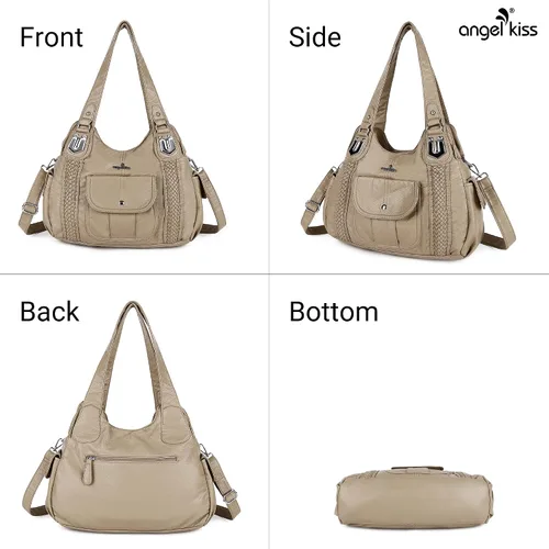 Vista 3 de Angelkiss - Bolsos y bolsos de mano para mujer, de cuero vegano lavado, bolso cruzado de hombro