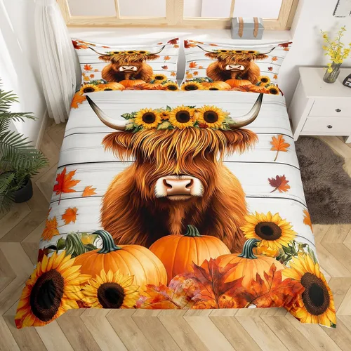Vista 11 de Erosebridal Juego de funda de edredón individual de pavo de Acción de Gracias, juego de ropa de cama de calabaza y hojas de otoño para niños