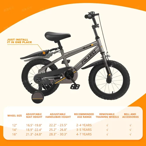 Vista 4 de Bicicleta para niños de 12, 14, 16 pulgadas, bicicleta de montaña deportiva para niños de 2 a 7 años, bicicleta de montaña deportiva para niños