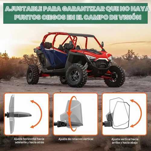 Vista 3 de SHEJISI Espejos laterales UTV: se adapta a casi todos los UTV (excepto puertas completas), compatible con Polaris RZR Ranger, Can am Commander