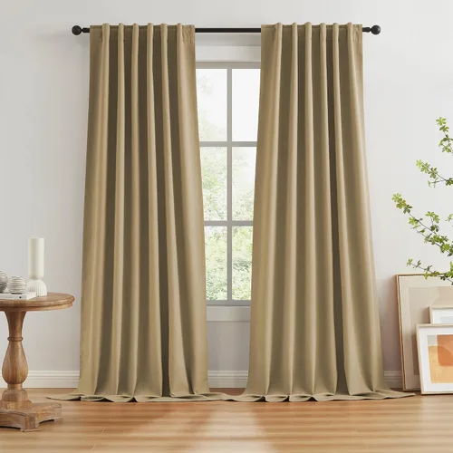 Vista 83 de KEQIAOSUOCAI - Cortinas opacas naturales de 108 pulgadas de largo, cortinas modernas con pestaña trasera, paneles plisados para sistema de cortina