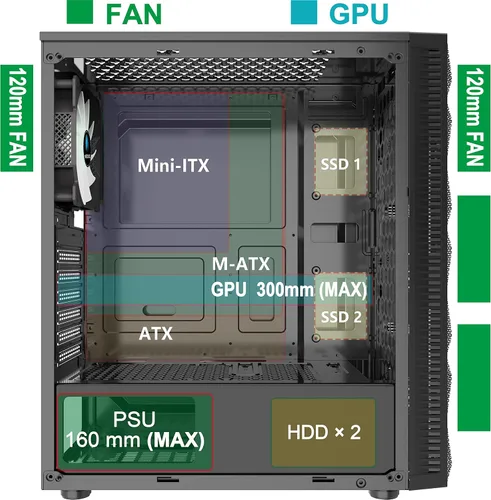 Vista 4 de MOROVOL Carcasa para PC con 4 ventiladores RGB preinstalados, carcasa de computadora ATX para juegos con malla frontal en forma de diamante y panel