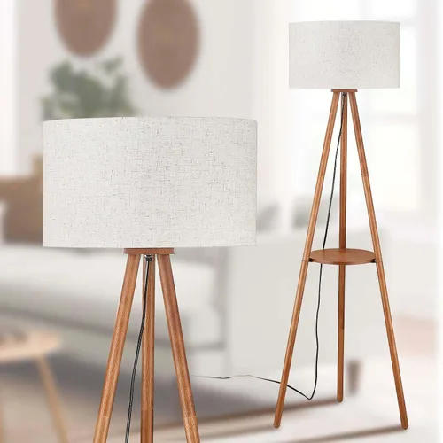 Vista 9 de Lámpara de pie con trípode de madera Baobab Tree Park BTP para sala de estar, bombilla LED de 3 temperaturas de color incluida, lámpara de pie
