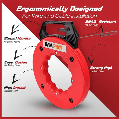 Vista 6 de Fish Tape Wire Puller 50ft - Easy to use Cable Puller Tool with Double Loop Tip - Flexible Wire Fishing Tools for Walls and Electrical Conduit - 1/8