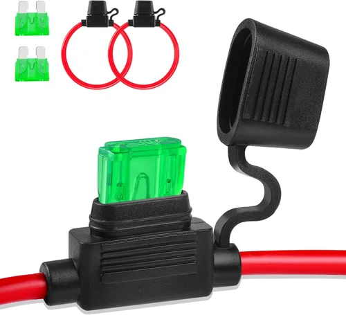 Vista 9 de Portafusibles en línea 12V, paquete de 2, portafusibles de hoja impermeable de 8 AWG de 11.8 pulgadas, portafusibles en línea 12V con 2 fusibles